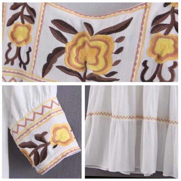 Boho Cotton Embroidered Daisy Floral Prairie Dress - Picture 9 of 10